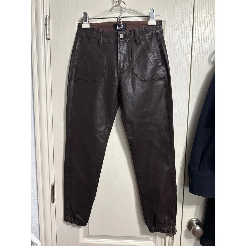 Paige Mayslie Jogger Brown Coated Slim Cargo Pants Minimalist Neutral Luxury 24